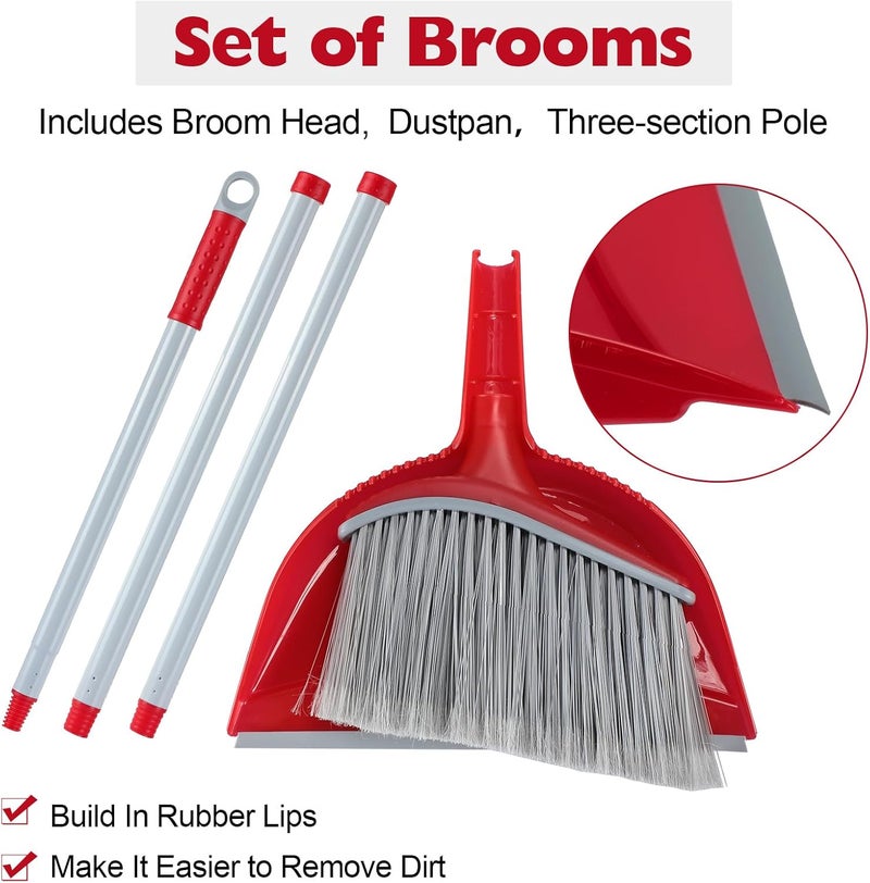 Meanplan 6 Pcs Angle Broom and Dustpan Combo Set for School Classroom 54 Inch Outdoor Indoor Cleaning Broom Commercial Broom with Step-on Dustpan for Home Kitchen Office Floor Dirt Dust Hair Cleaning - Image 3